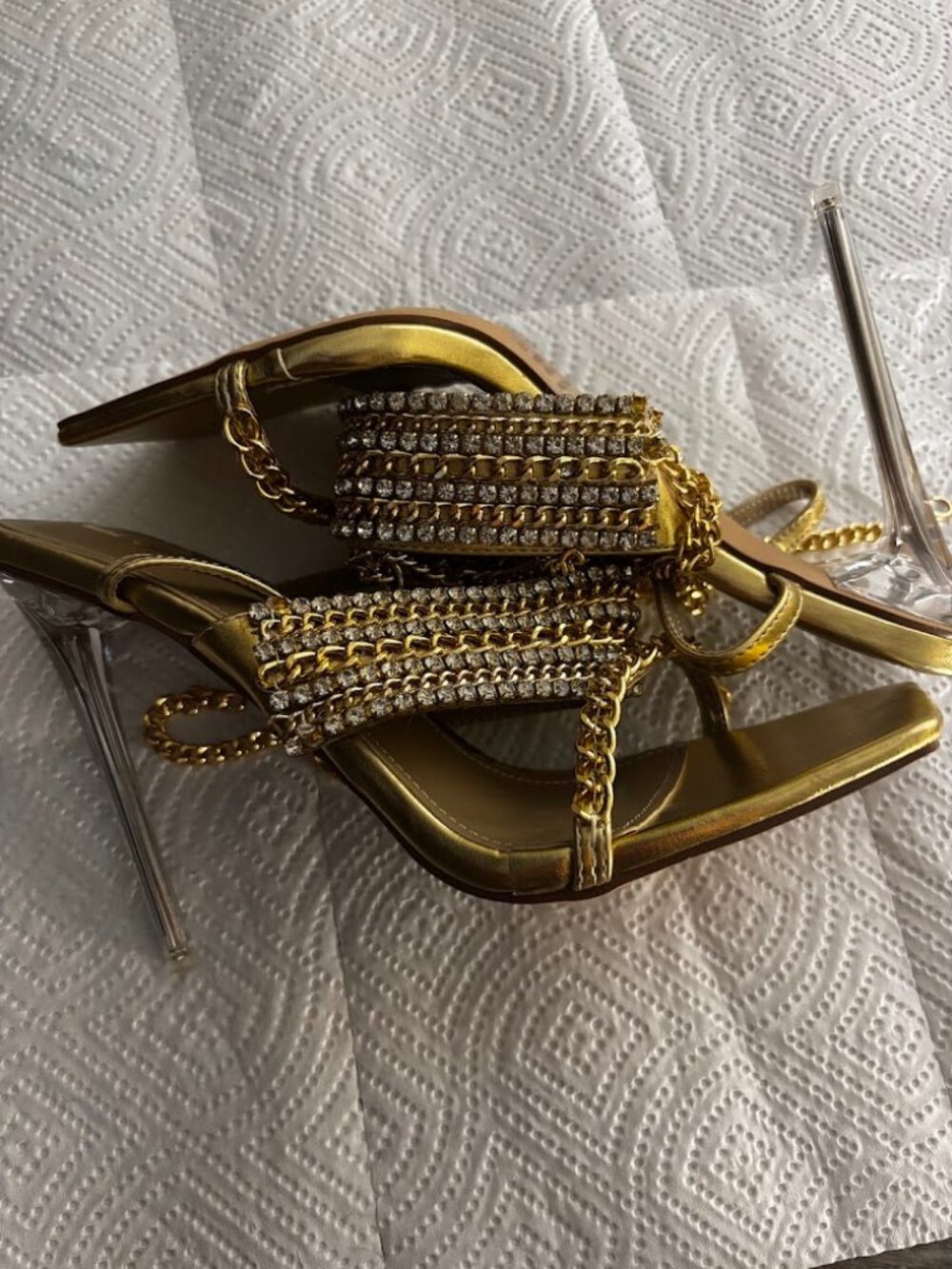 EGO Gold Rhinestone Chain Toe Ring Heels Size 6